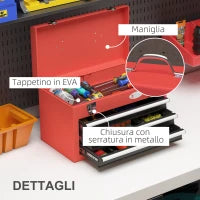 DURHAND Cassetta Porta Attrezzi con 3 Cassetti e Vano Superiore in Acciaio con Maniglia, 45x24x27cm, Rosso