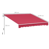 Tenda da Sole Avvolgibile a Caduta con Manovella, in Alluminio e Poliestere, 295x245cm, Rosso Scuro