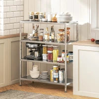Scaffale da Cucina a 4 Livelli Regolabili su 10 Altezze Diverse, in Acciaio Inox, 91x40x108 cm, Argento