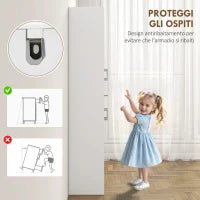 Credenza Cucina Alta con 2 Armadietti e un Cassetto Centrale, Ripiani Regolabili e 4 Ante Totali, Bianco