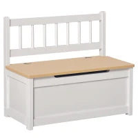 Cassapanca per Bambini 2 in 1 in Legno con Pistone per Chiusura Sicura, 60x30x50cm Bianco e Legno Naturale