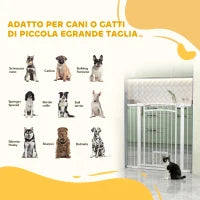 Cancellino per Cani Regolabile con Estensioni e Porta per Gatti, 76-104x106cm, Bianco