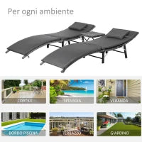 Lettini Prendisole Richiudibili con Cuscini Rimovibili e Tavolino Pieghevole, Set 3 Pz in Rattan, Grigio