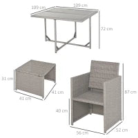 Set Mobili da Giardino Esterno Tavolo con 4 Sedie 4 Poggiapiedi 9pz Rattan Grigio
