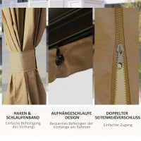 Gazebo da Giardino, Tenda da Festa, Padiglione da Festa, 4 Pareti Laterali, Impermeabile, 2 Ganci per Lanterne, 4 x 3 x 2.8 m, Marrone