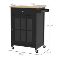 Carrello Cucina con Cassetto, Armadietto Regolabile e Portasciugamani, in Legno, 67x48x86.5 cm, Nero e Rovere