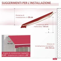 Tenda da Sole per Esterno Avvolgibile a Manovella in Metallo e Alluminio, 4x2.5m, Rosso Scuro