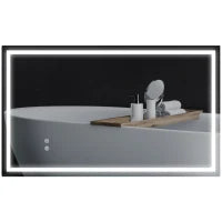Specchio per Bagno con Luci LED Regolabili a 3 Colori e Strato Antiurto, in Vetro e Metallo, 100x3x60 cm