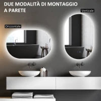 kleankin Specchio Bagno LED Antiappannamento con Luminosità Regolabile, in Vetro e Alluminio, 81x51x4.5 cm