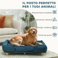 Divano Lettino per Cani Grandi fino 30 kg da Interno con Cuscino Rimovibile, 96x66x24 cm, Blu
