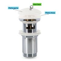 Piletta click clack 1.1/4 in ottone cromato ceramica bianca per lavabo bagno *** finitura- lucido, confezione 1