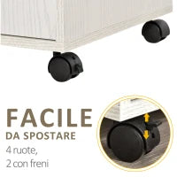 Mobile Cucina Multiuso con Ruote, Armadietto e Ripiano per Microonde, Credenza Alta in Legno Truciolare, 60.4x40.3x97cm Bianco