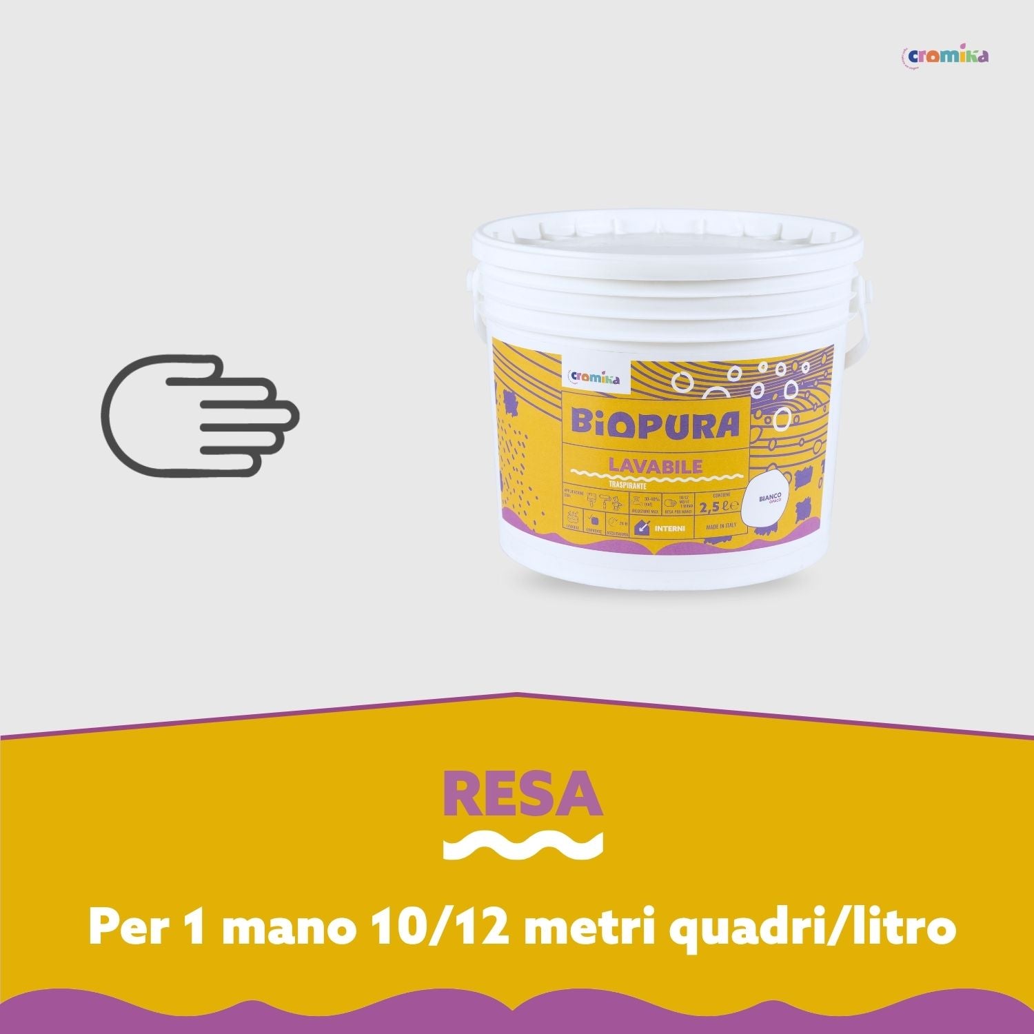 Superpittura lavabile traspirante interni alta copertura linea biopura cromika *** formato 2.5 lt, confezione 1
