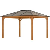 Gazebo da Giardino in Acciaio, Alluminio e Poliestere con Tetto in Policarbonato e Zanzariere, 2.94x3.60x2.67 m