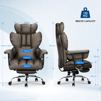 Sedia da Ufficio - RATTANTREE - Poltrona presidenziale - Sedia Girevole con Schienale Alto in Pelle, con Poggiatesta, Bracciolo e Poggiapiedi Retrattile - Marrone