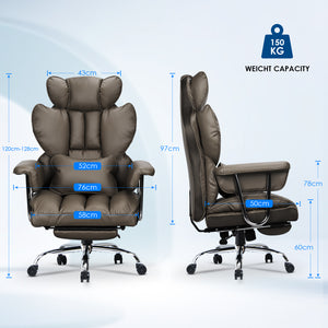 Sedia da Ufficio - RATTANTREE - Poltrona presidenziale - Sedia Girevole con Schienale Alto in Pelle, con Poggiatesta, Bracciolo e Poggiapiedi Retrattile - Marrone