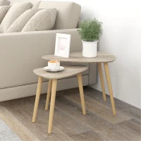 Set di 2 Tavolini Bassi Impilabili dal Design Scandinavo, Gambe in Legno e Piani in Legno, Naturale