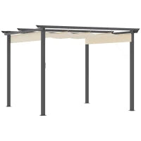 Gazebo Pergola da Giardino 3x3m con Tenda Retrattile, in Alluminio e Poliestere, Bianco Crema