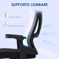 Sedia da Ufficio con Supporto Lombare e Poggiatesta, Seduta Girevole con Altezza Regolabile, Nero
