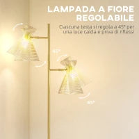 Lampada da Terra Moderna con 2 Luci e Teste Regolabili, Interruttore a Pedale, Oro