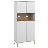 Credenza Cucina Alta con porta mensole regolabili nicchia centrale 2 passacavi, Buffet armadio di archiviazione 2 armadi, bianco| Aosom Italy