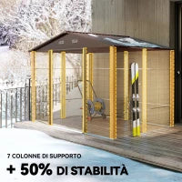 Casetta da Giardino in Acciaio Effetto Legno e Doppie Porte Scorrevoli, 278x195x215 cm, Marrone