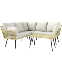 Set da Giardino 4 Pezzi in Rattan PE con Tavolino da Esterni 90x45x42 cm e 2 Divanetti per Esterni 6ex63x74 cm, Bianco Crema