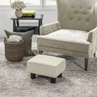 Pouf poggiapiedi compatto in tessuto effetto lino, portata 110 kg, 40 x 30 x 24 cm, Beige