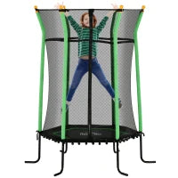 Trampolino Elastico per Bambini 3-10 Anni con Ingresso a Cerniera e Pali Imbottiti, Ø163.5x190 cm, Verde