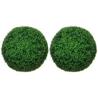 Set di 2 Piante Finte Sfera di Bosso Ø50cm, Decorazione per Interno ed Esterno, Verde