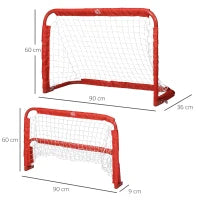 Set 2 Porte da Calcio Pieghevoli da Esterno con 4 Picchetti, in Acciaio e Tetrolon, 90x36x60 cm, Rosso