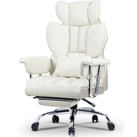 Sedia ufficio con rotelle - RATTANTREE - Poltrona presidenziale con Poggiapiedi Retrattile - Bianco