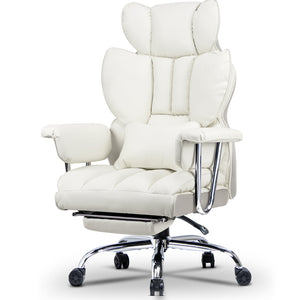 Sedia ufficio con rotelle - RATTANTREE - Poltrona presidenziale con Poggiapiedi Retrattile - Bianco