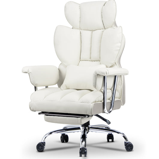 Sedia ufficio con rotelle - RATTANTREE - Poltrona presidenziale con Poggiapiedi Retrattile - Bianco