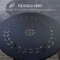 Tavolino da Giardino con Intagli a Fiori e Foglie, Tavolo da Esterno e Interno, Ø40x50 cm, Nero