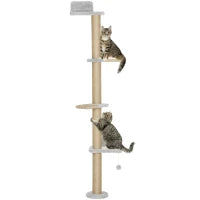 Albero per Gatti a 5 Piani con Giocattolo, Palo di Sisal, Tessuto di Peluche, Grigio Chiaro