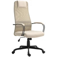 Sedia da Ufficio Ergonomica Girevole con Reclinazione, Altezza Regolabile e Ruote, 58x61x115-125cm, Beige