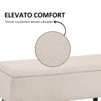 Panca Fondoletto con Vano Contenitore da 57L e Rivestimento Bouclé, 95x38x45 cm, Beige