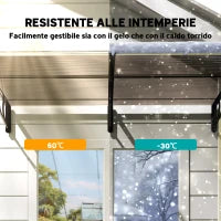Pensilina da Esterno per Finestre e Porte, in Policarbonato e Alluminio, 200x96x27cm, Marrone