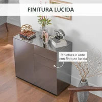 Credenza Moderna con 2 Armadietti e 2 Cassetti con Apertura a Pressione, 79x36x74cm, Nero Lucido