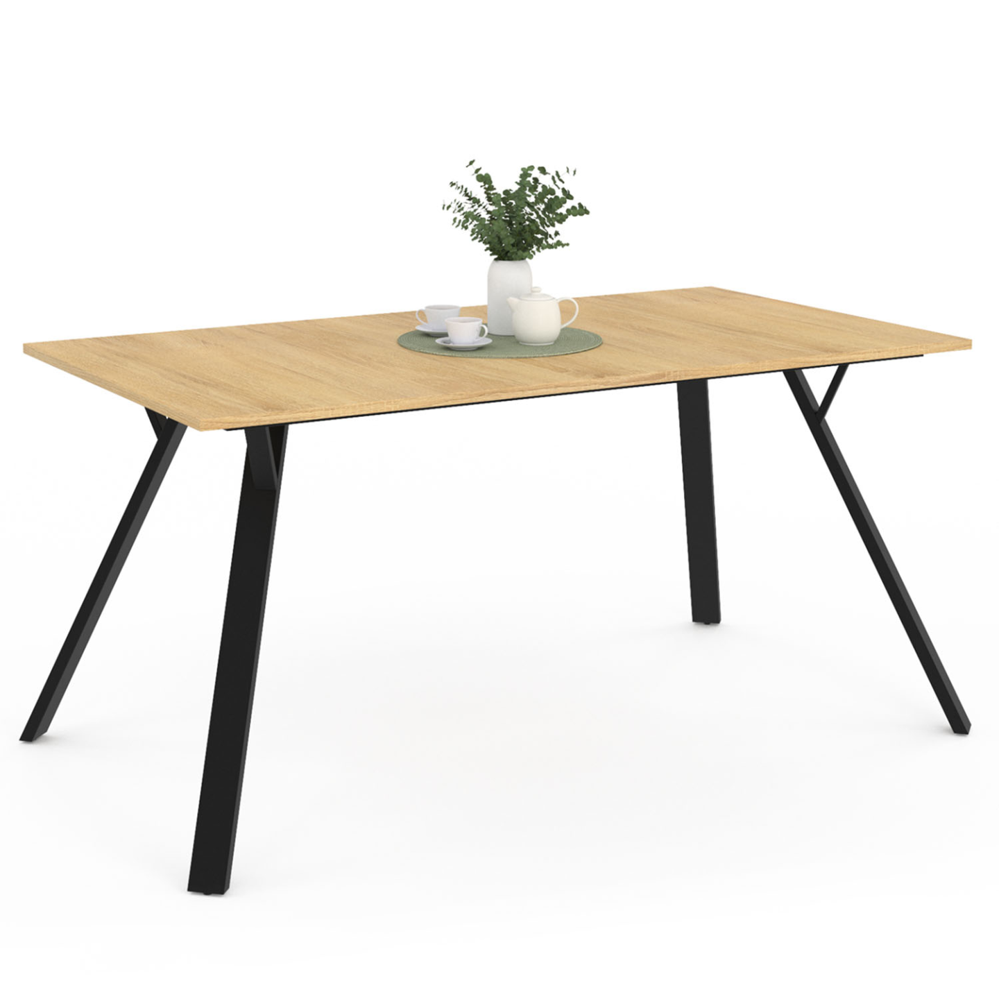 IDMarket - YSEULT mesa de comedor para 8 en madera y negro 160 cm diseño industrial