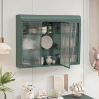 Armadio a Muro a 3 Ante in Vetro con Design Curvo, Spazio di Archiviazione Versatile，per Soggiorno e Bagno, 90×20×70 cm,  Verde scuro
