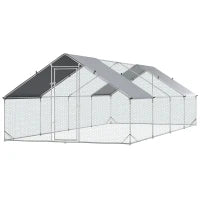 Pollaio da Giardino con Telaio Zincato, Copertura Impermeabile e Rete Esagonale, 3x8x2m, Argento