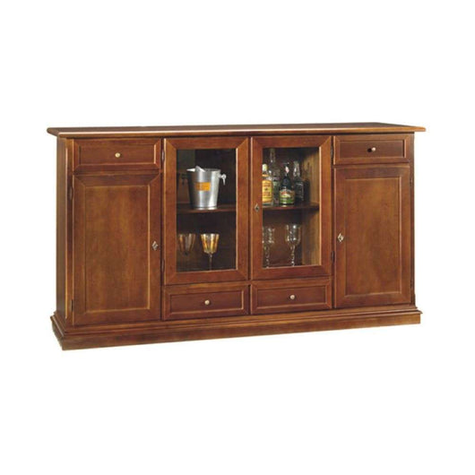 Credenza color noce 4 quattro ante 4 cassetti stile classico in legno e mdf con rifinitura in noce lucido 205x49x113 H