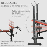 Panca Multifunzione Regolabile con Supporto per Bilanciere, in Acciaio e Plastica, 175x139x127 cm, Rosso e Nero