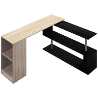 Scrivania Angolare Salvaspazio con Ripiano a S, in Legno, 140x120x78 cm, color Legno