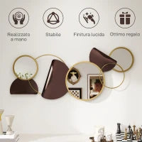 Decorazione Murale in Metallo 3D Moderna con Specchi per Salotto e Ingresso, 101x41.5 cm, Oro