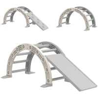 Struttura per Arrampicata, per Bambini di 18-48 Mesi, 4 in 1 con Arco di Arrampicata, Dondolo, Rampa e Scivolo 164x70x57 cm, Grigio e Bianco