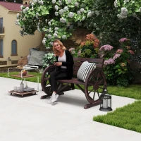 Panchina da Esterno a 2 Posti , Panchina da Giardino Stile Country con Braccioli a Ruota in Legno, 105.5x59x75cm Marrone