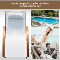 Sdraio da Giardino Ergonomica con Poggiatesta Imbottito Legno Tessuto 161 x 72 x 68 cm Crema